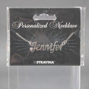 JENNIFER Name Silvertone Rhinestone 14.5" w 4.5" Multi Ring Ext Necklace